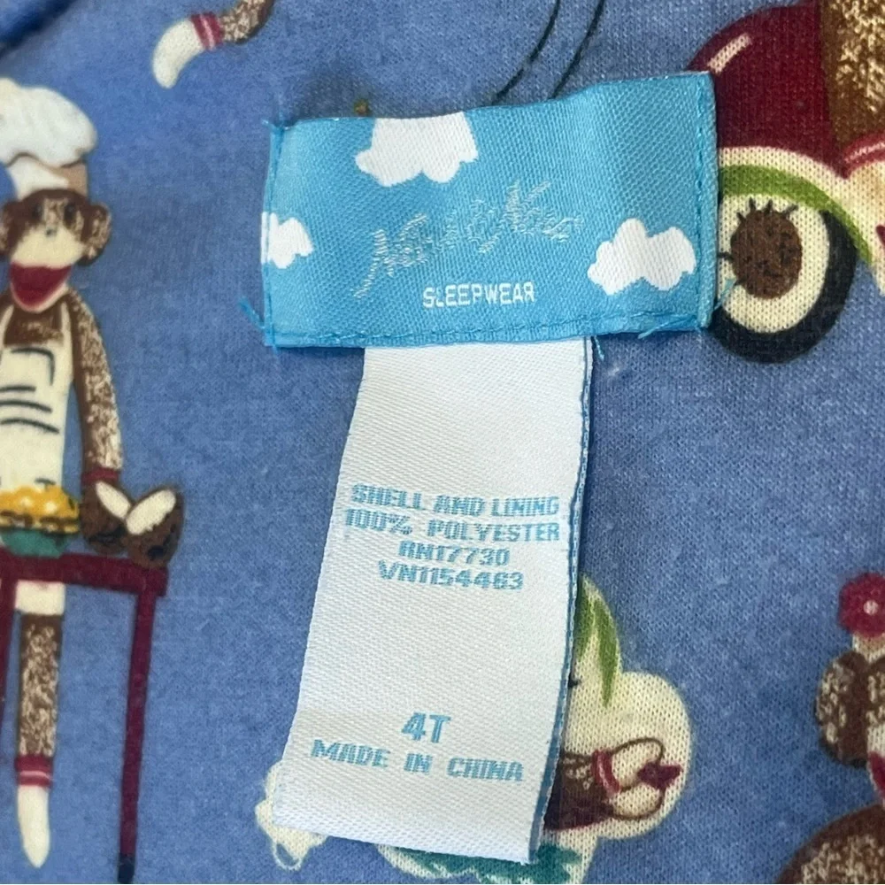 Nick & Nora Toddlers Sock Monkey Robe With Pockets Blue Size 4